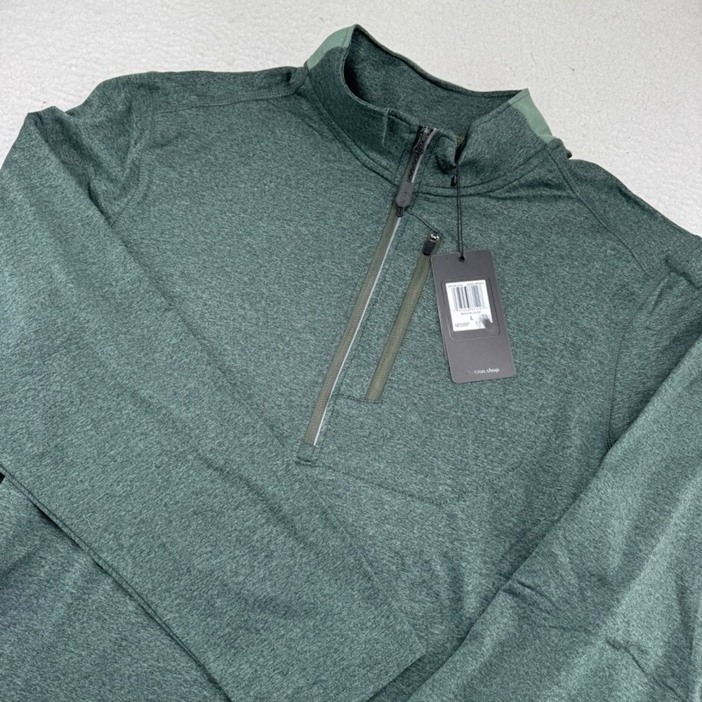 NWT Motion Brand Beacon 1/4 Zip Mens Large Green Performance Pullover Super Soft